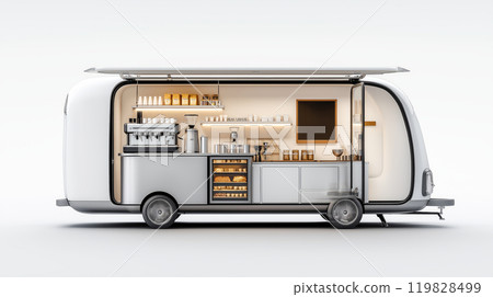 Mobile Coffee Shop Van with Espresso Machine and Chalkboard Menu Mobile Coffee Shop Van with Espresso Machine and Chalkboard Menu 119828499