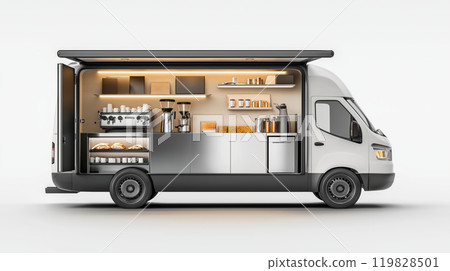 Mobile Coffee Shop Van with Espresso Machine and Chalkboard Menu Mobile Coffee Shop Van with Espresso Machine and Chalkboard Menu 119828501