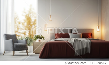 Modern Minimalist Bedroom with Cozy Lighting and Romantic Atmosphere Modern Minimalist Bedroom with Cozy Lighting and Romantic Atmosphere 119828567