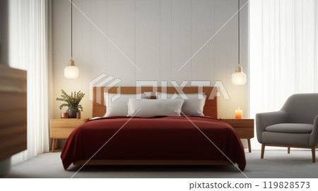 Modern Minimalist Bedroom with Cozy Lighting and Romantic Atmosphere Modern Minimalist Bedroom with Cozy Lighting and Romantic Atmosphere 119828573