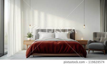 Modern Minimalist Bedroom with Cozy Lighting and Romantic Atmosphere 119828574