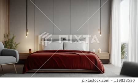 Modern Minimalist Bedroom with Cozy Lighting and Romantic Atmosphere Modern Minimalist Bedroom with Cozy Lighting and Romantic Atmosphere 119828580