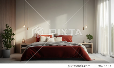 Modern Minimalist Bedroom with Cozy Lighting and Romantic Atmosphere Modern Minimalist Bedroom with Cozy Lighting and Romantic Atmosphere 119828583