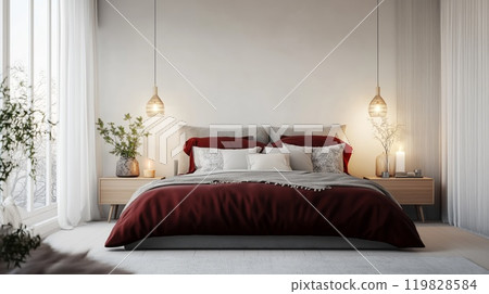 Modern Minimalist Bedroom with Cozy Lighting and Romantic Atmosphere 119828584