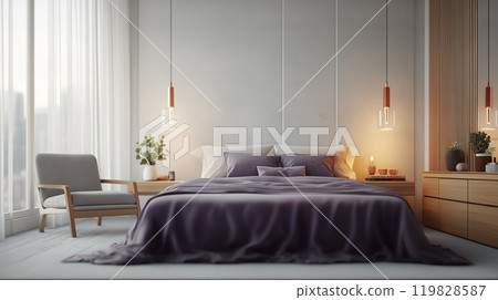 Modern Bedroom with Soft Lighting and Romantic Ambiance Modern Bedroom with Soft Lighting and Romantic Ambiance 119828587