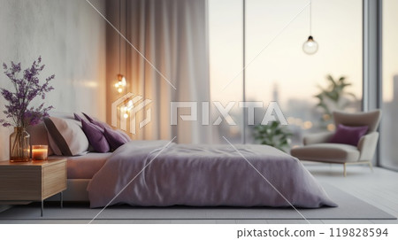 Modern Bedroom with Soft Lighting and Romantic Ambiance Modern Bedroom with Soft Lighting and Romantic Ambiance 119828594