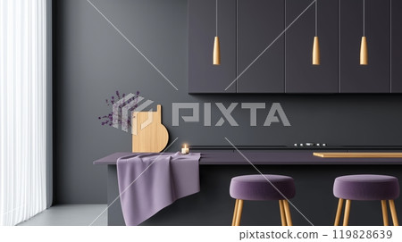 Elegant Modern Kitchen with Soft Lighting and Minimalist Decor Elegant Modern Kitchen with Soft Lighting and Minimalist Decor 119828639