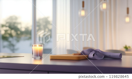 Cozy Candlelit Evening in Modern Minimalist Kitchen with Soft Lighting Cozy Candlelit Evening in Modern Minimalist Kitchen with Soft Lighting 119828645