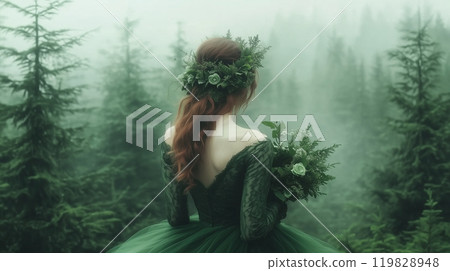 Girl in the image of a witch or forest fairy 119828948