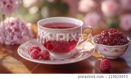 Raspberry tea and jam, a tonic drink 119828953