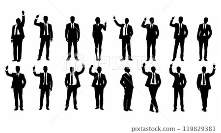 Salesman showing determination with No.1 and finger pose Icon silhouette Suit Office worker Businessman Salesman showing determination with No.1 and finger pose Icon silhouette Suit Office worker Businessman 119829381