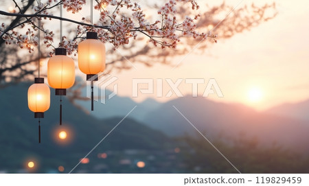 Moon Festival. Traditional lanterns on the street, the decor and beauty of tradition. 119829459