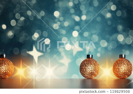 Christmas glass balls on the blurred background with bokeh. Winter holidays greeting card. Generated AI. 119829508