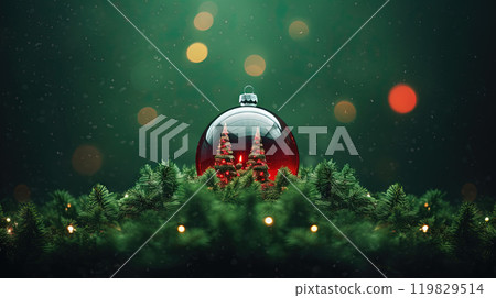 Christmas ball for the holiday tree. Shiny bauble for winter Xmas holidays. Generated AI. 119829514