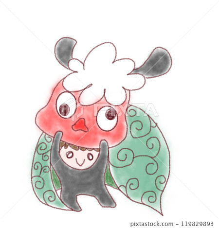 A person peeking out from behind a lion dance 119829893