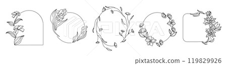 Set of flowers frame with ornament for pictures and photos. Set of flowers frame with ornament for pictures and photos. 119829926