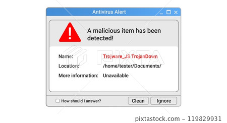 Warning message on computer screen. Malware popup notification banner. Warning message on computer screen. Malware popup notification banner. 119829931