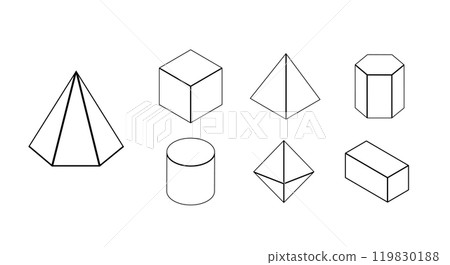 Set of 3D geometric shapes. Isometric outline views. Set of 3D geometric shapes. Isometric outline views. 119830188