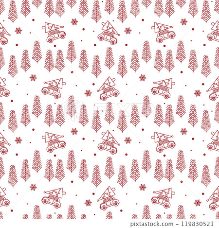 Christmas background seamless pattern with Christmas trees and car. White icons on a white background, a bright pattern for wrapping paper, textiles, clothing, covers. Vector Christmas background seamless pattern with Christmas trees and car. White icons on a white background, a bright pattern for wrapping paper, textiles, clothing, covers. Vector 119830521