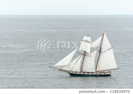 Large traditional sailing boat in a bay on the Atlantic Ocean. Large traditional sailing boat in a bay on the Atlantic Ocean. 119830970