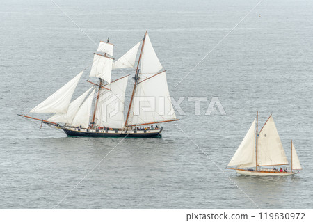 Large traditional sailing boat in a bay on the Atlantic Ocean. Large traditional sailing boat in a bay on the Atlantic Ocean. 119830972