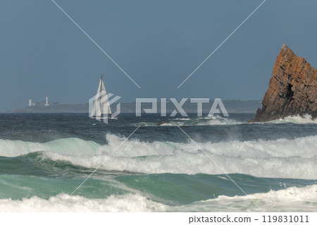 Sailboat sailing offshore on the Atlantic Ocean. Sailboat sailing offshore on the Atlantic Ocean. 119831011