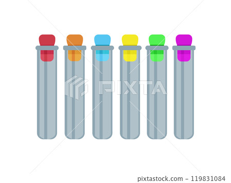 Set of test tubes with colored stoppers filled 119831084