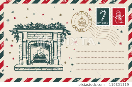 Christmas mail, postcard, hand drawn illustration. Christmas mail, postcard, hand drawn illustration. 119831319