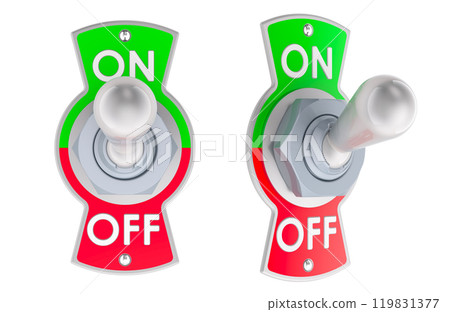 Toggle Switch, ON. Front and side views, 3D rendering 119831377