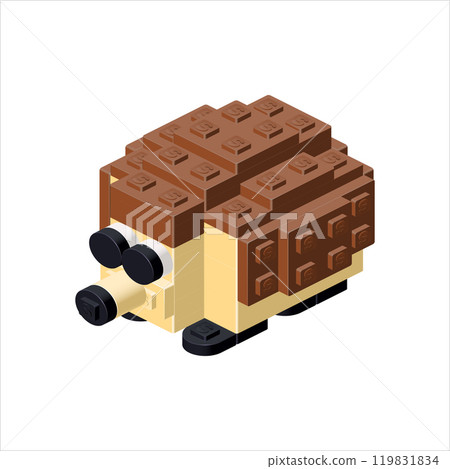 Hedgehog in isometric view assembled from plastic blocks. Vector 119831834