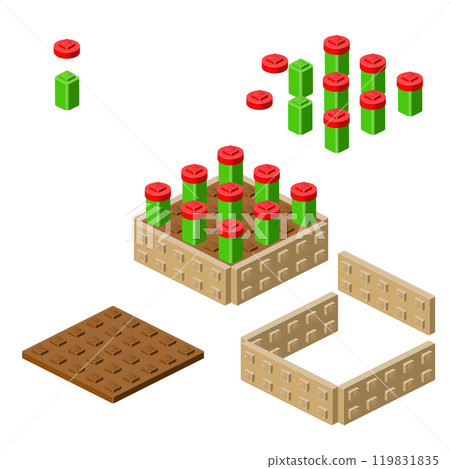 Concept with deconstruction garden box from plastic blocks. Vector 119831835