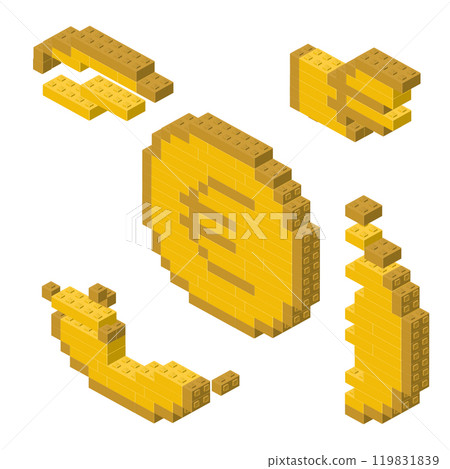 Concept with deconstruction Euro from plastic blocks. Vector Concept with deconstruction Euro from plastic blocks. Vector 119831839