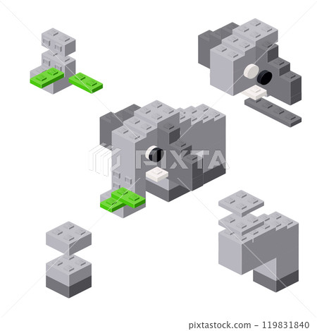 Concept with deconstruction Elephant from plastic blocks. Vector Concept with deconstruction Elephant from plastic blocks. Vector 119831840