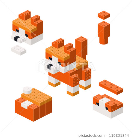 Concept with deconstruction dog from plastic blocks. Vector 119831844