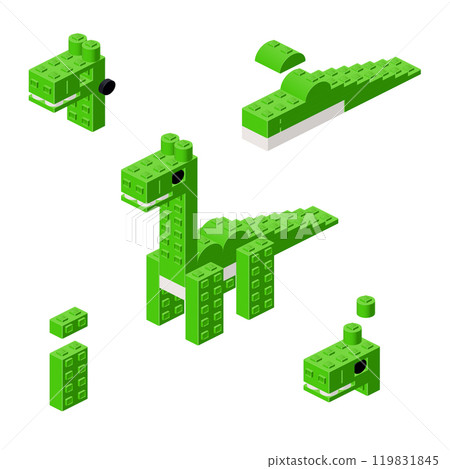 Concept with deconstruction Brontosaurus from plastic blocks. Vector Concept with deconstruction Brontosaurus from plastic blocks. Vector 119831845