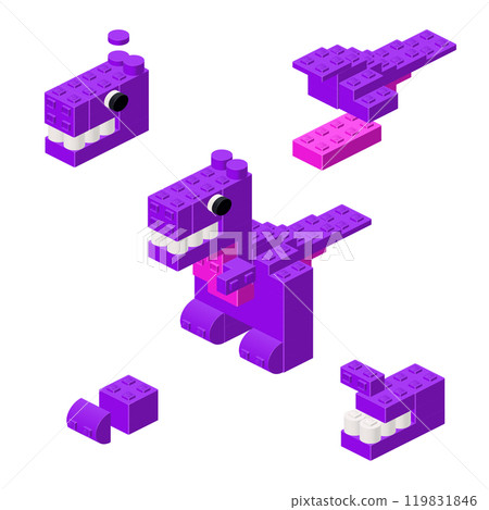 Concept with deconstruction dinosaur from plastic blocks. Vector Concept with deconstruction dinosaur from plastic blocks. Vector 119831846
