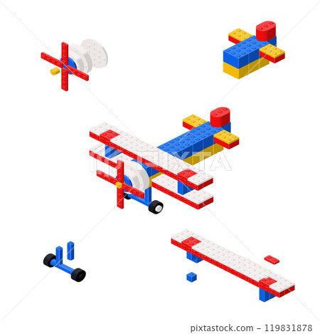 Concept with deconstruction biplane from plastic blocks. Vector Concept with deconstruction biplane from plastic blocks. Vector 119831878