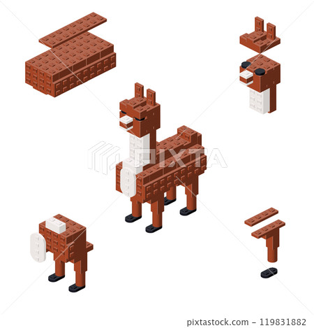 Concept with deconstruction Alpaca from plastic blocks. Vector 119831882