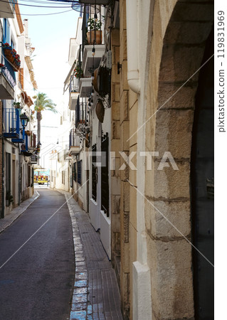 The streets of Sitges, a luxury resort town in the Catalonia region of Spain The streets of Sitges, a luxury resort town in the Catalonia region of Spain 119831969