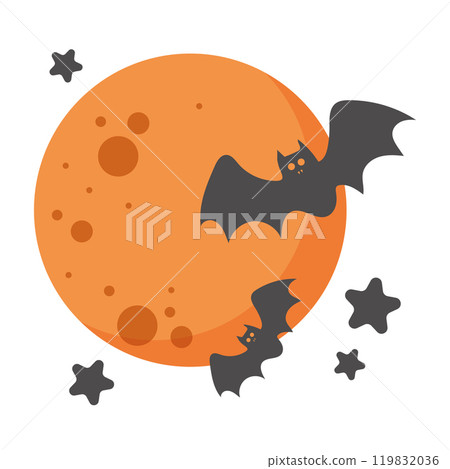 Halloween full moon with bats and stars, spooky scene Vector 119832036