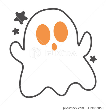 Cute ghost with orange eyes and stars, Halloween decor Vector 119832059