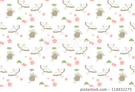 松竹梅鶴龜圖案金梅日式圖案背景吉祥事件 松竹梅鶴龜圖案金梅日式圖案背景吉祥事件 119832275