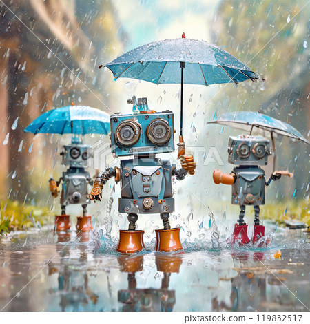 Robot in the rain, rainy season, rainy season, Generative AI, AI images 119832517