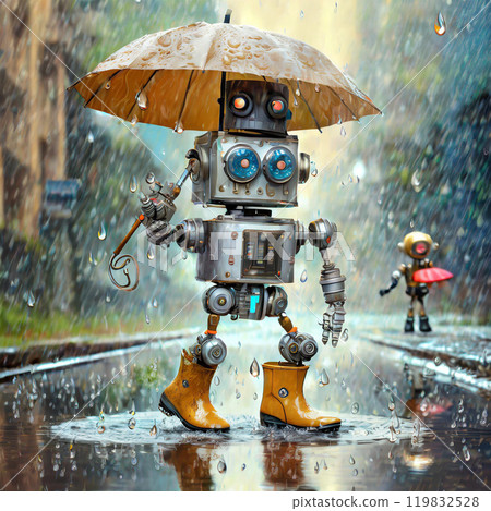 Robot in the rain, rainy season, rainy season, Generative AI, AI images 119832528