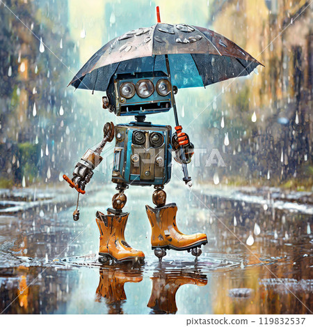 Robot in the rain, rainy season, rainy season, Generative AI, AI images Robot in the rain, rainy season, rainy season, Generative AI, AI images 119832537