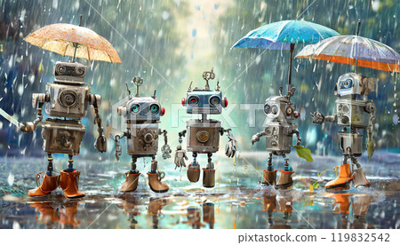 Robot in the rain, rainy season, rainy season, Generative AI, AI images 119832542