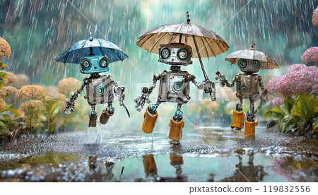 Robot in the rain, rainy season, rainy season, Generative AI, AI images Robot in the rain, rainy season, rainy season, Generative AI, AI images 119832556
