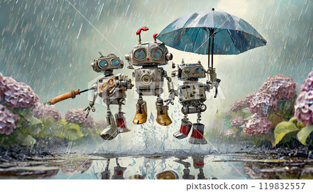 Robot in the rain, rainy season, rainy season, Generative AI, AI images 119832557