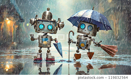 Robot in the rain, rainy season, rainy season, Generative AI, AI images 119832564