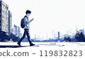 A young man walking while using a smartphone 119832823